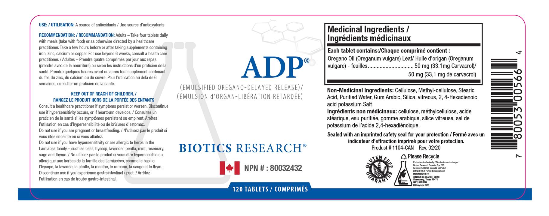 A.D.P. - 120 Tablets - Label